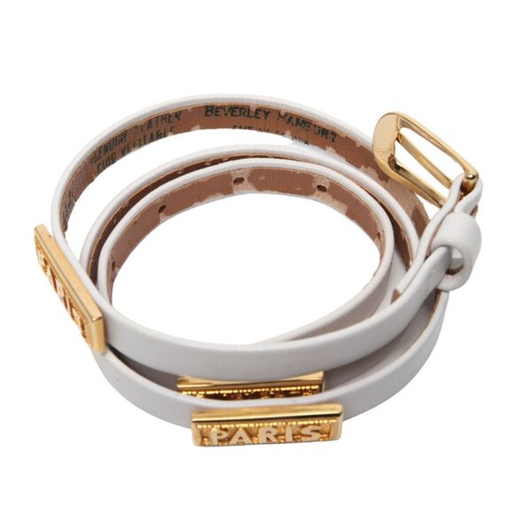 Vintage Beverly Hamburg Leather Skinny Belt PARIS Stamp Gold White 90s Canada - Picture 3 of 12